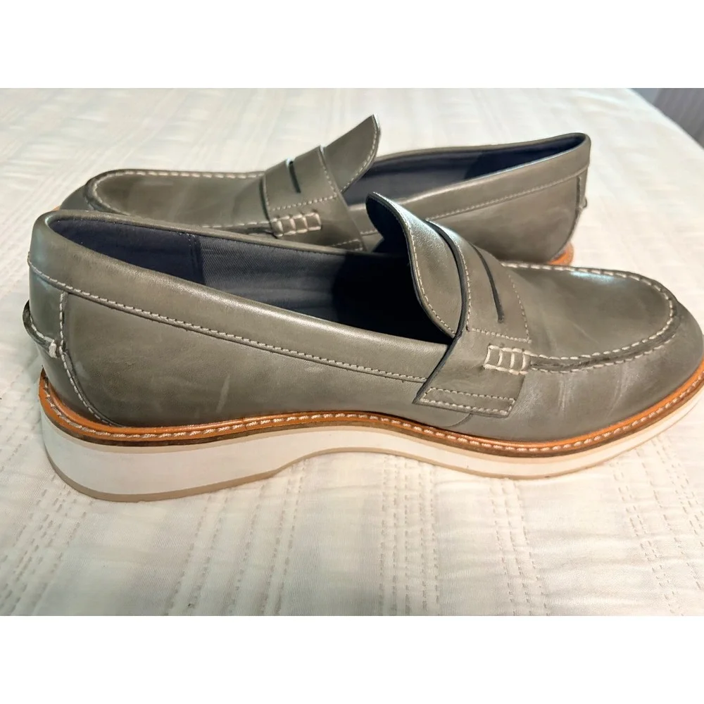 Cole Haan Grand 360 Mens Penny Loafers Olive Gray Leather C33703 Wedge Sole 10M